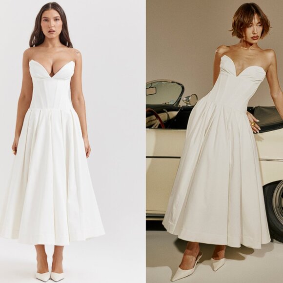 House of CB 'Lady' White Strapless Midi NWOT - Picture 3 of 10